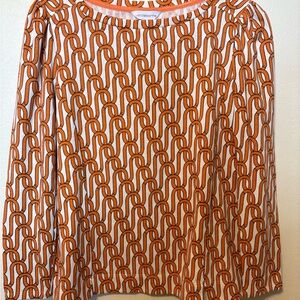 Liz Claiborne Orange and White Patterned Long Sleeve Top